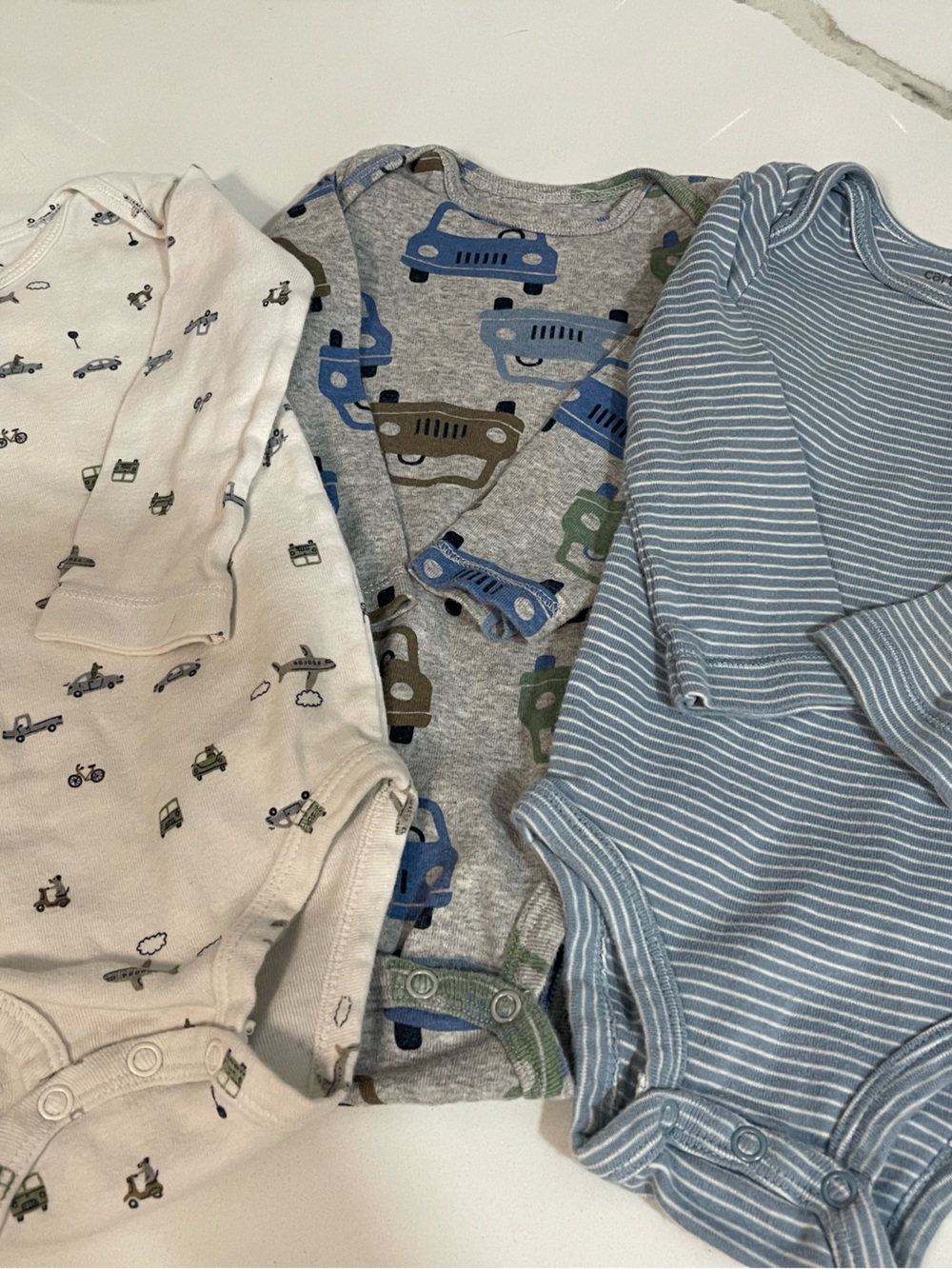 Carter's White, Gray & Blue Baby Long-Sleeve & Sleeveless Bodysuit Set